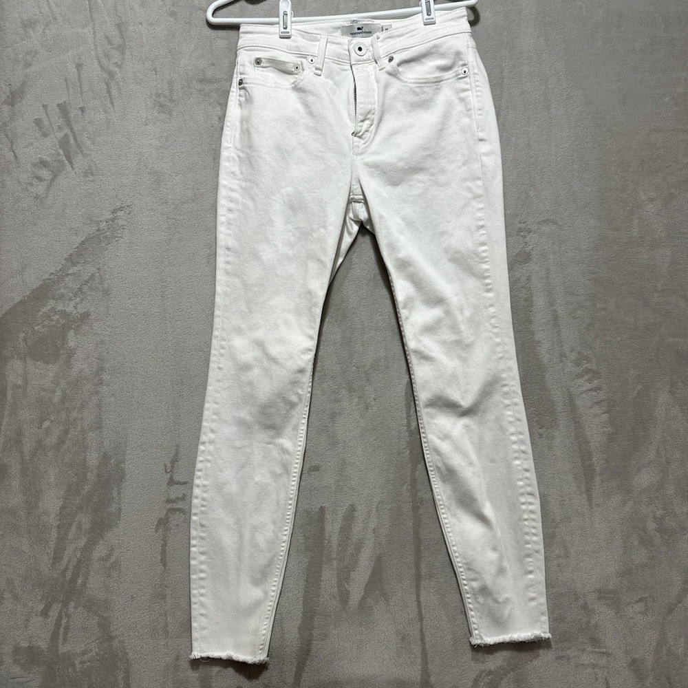 Vineyard Vines High Rise Skinny Jeans Women's 26 White Raw‎ Hem Stretch Denim